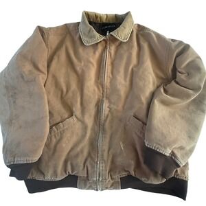 UltraClub Mens Canvas Barn Jacket‎ XL Tan Thrashed Workwear Chore Coat Quilted